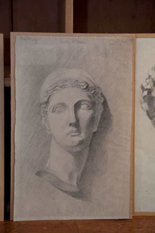 20th Century Set of Five Renée Mourgue Classical Pencil Drawings For Sale