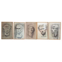 Set of Five Renée Mourgue Classical Pencil Drawings