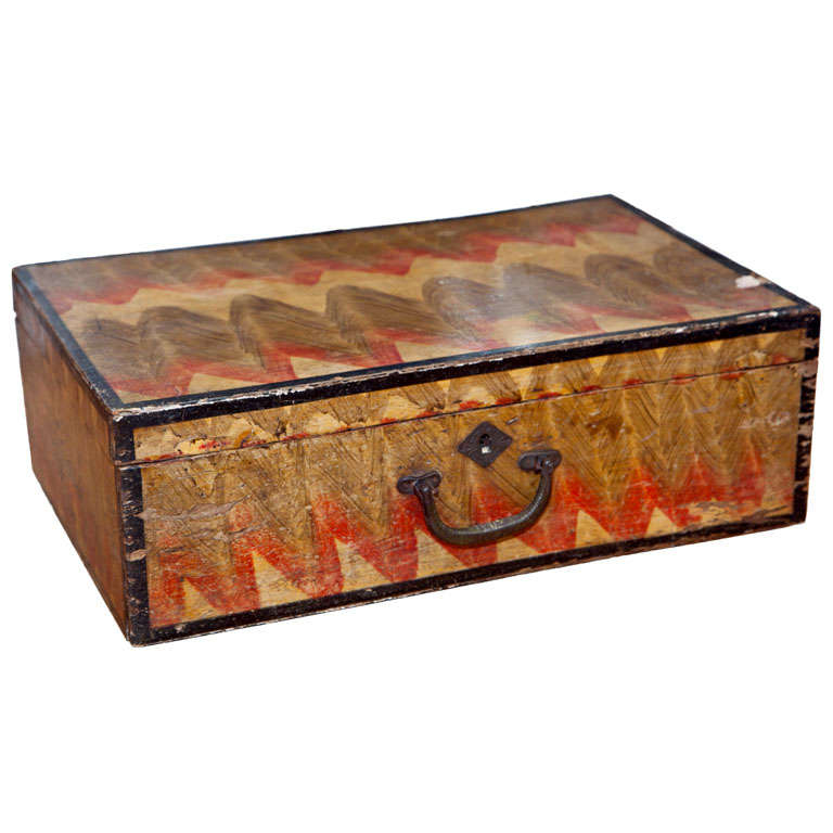 American Naive Grain-Painted Decorative Wooden Suitcase For Sale