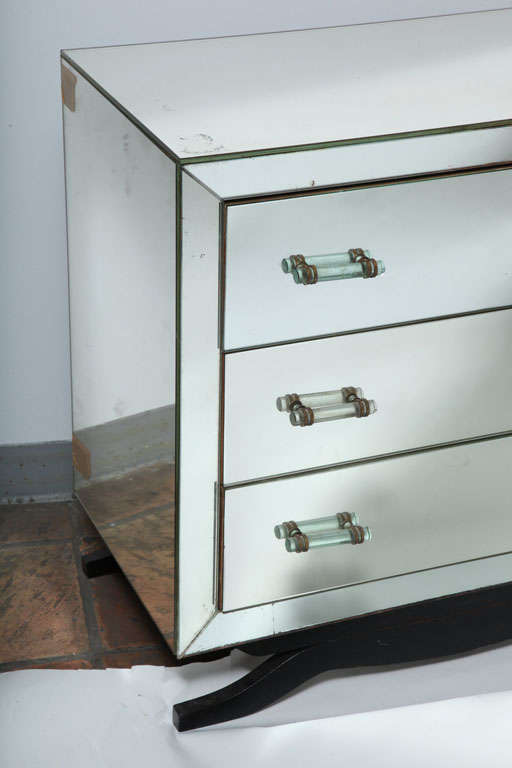  Maison Jansen Mirrored Chests with Original Glass Handles In Good Condition For Sale In New York, NY