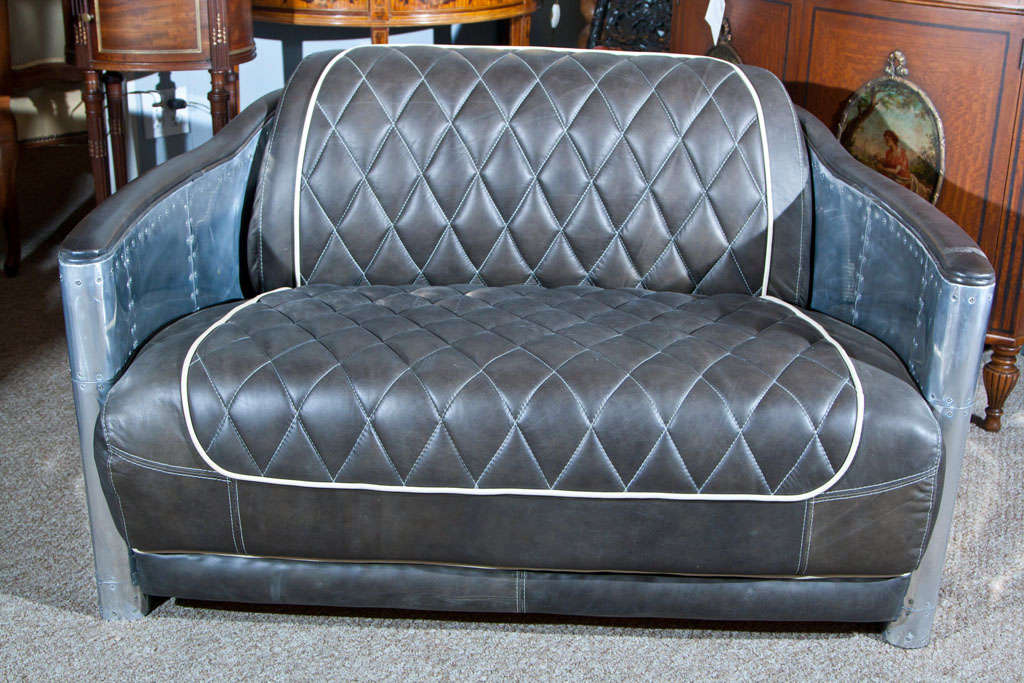 Chrome and Leather Aviator Loveseats