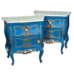 Pair of French Rococo Style Painted Bombe Commodes