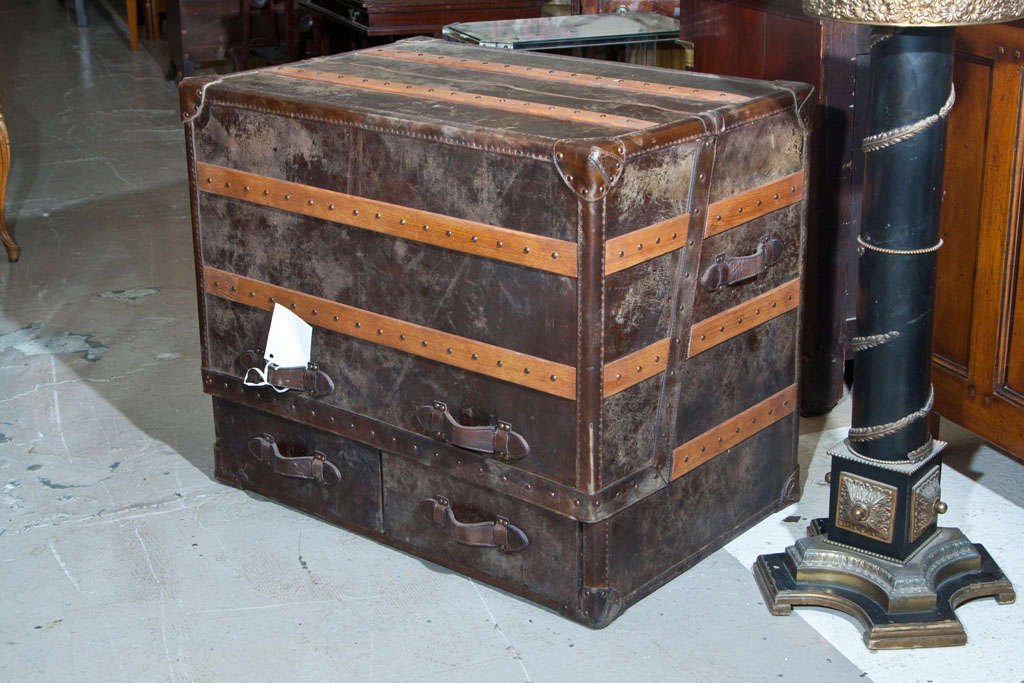 Two Leather and Cowhide Trunk Desk