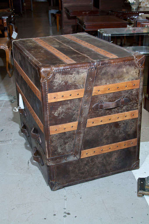 American Two Leather and Cowhide Trunk Desk