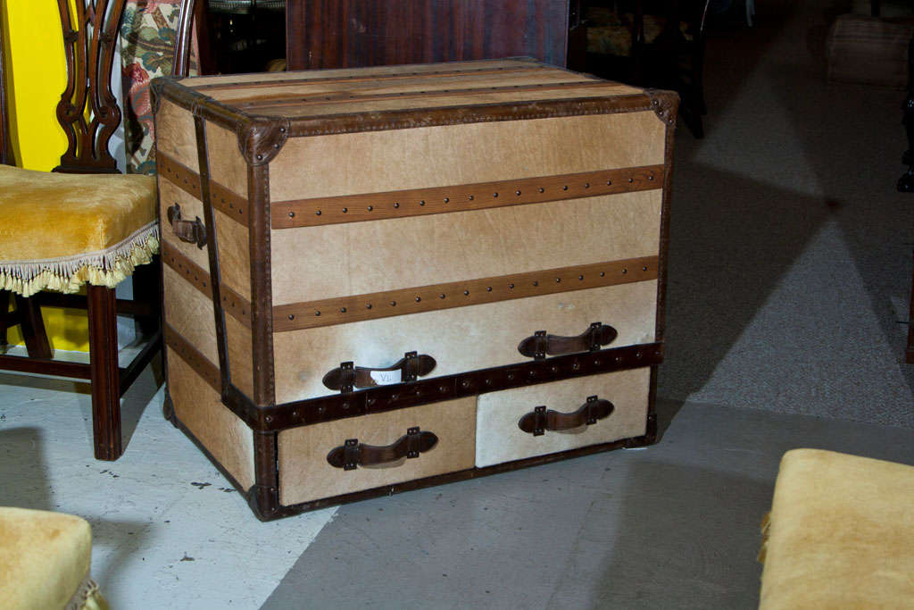 Two Leather and Cowhide Trunk Desk 2