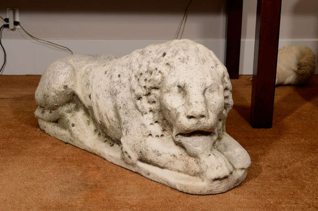 An Associated Pair of18th/19th Century Carved Marble Recumbent Lions for a Garden
