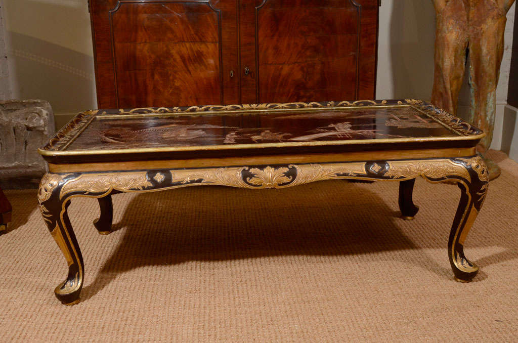 French Chinoiserie Low Table with 18th Century Lacquer Top