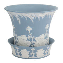 Antique Wedgwood Blue And White Jasper Flower Pot and Underplate