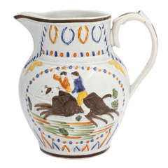 Rare Prattware Racing Pitcher