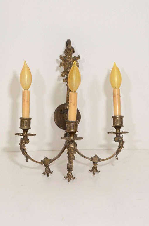Spectacular Pair of Brass Sconces (gas converted),Nice Patina