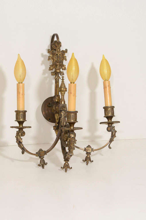French Pair of Decorative  Brass Sconces For Sale