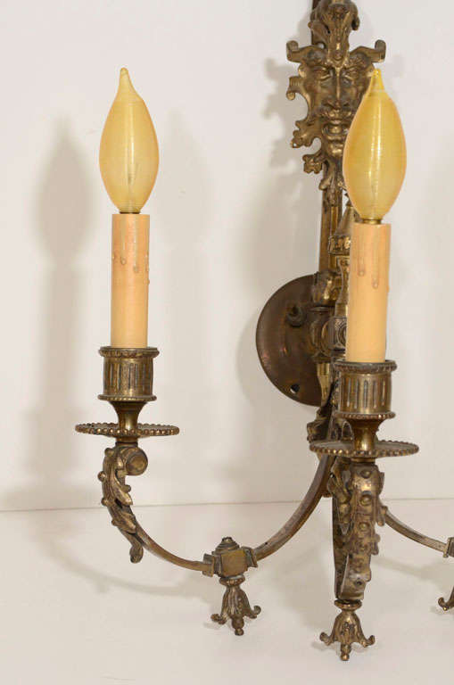 Pair of Decorative  Brass Sconces In Excellent Condition For Sale In New York, NY
