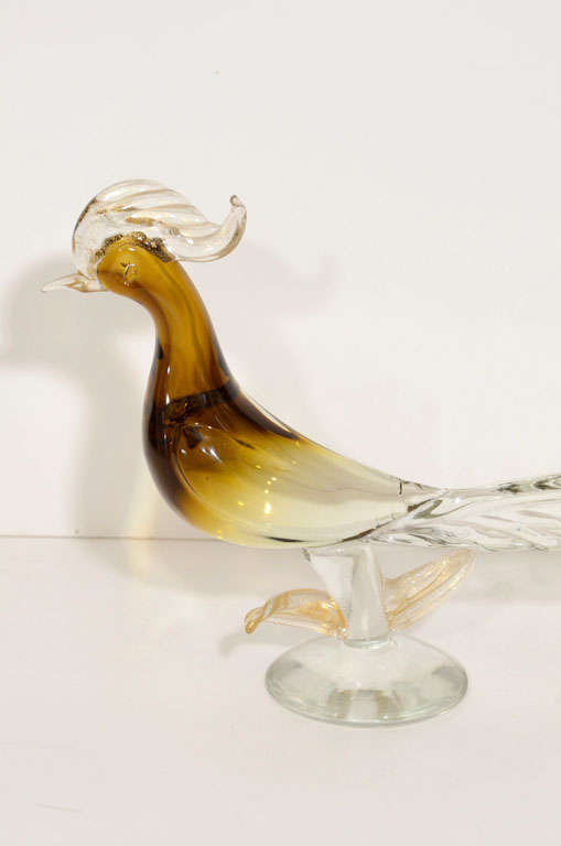 Pair of Murano Glass Pheasants In Good Condition For Sale In New York, NY