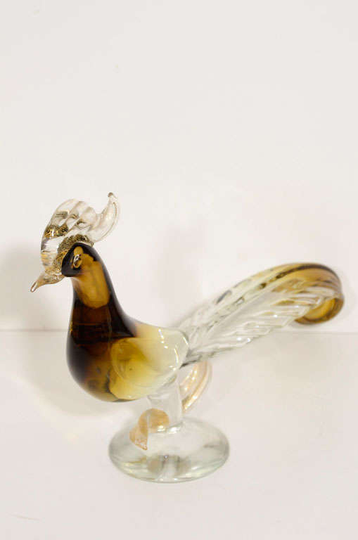 Mid-20th Century Pair of Murano Glass Pheasants For Sale