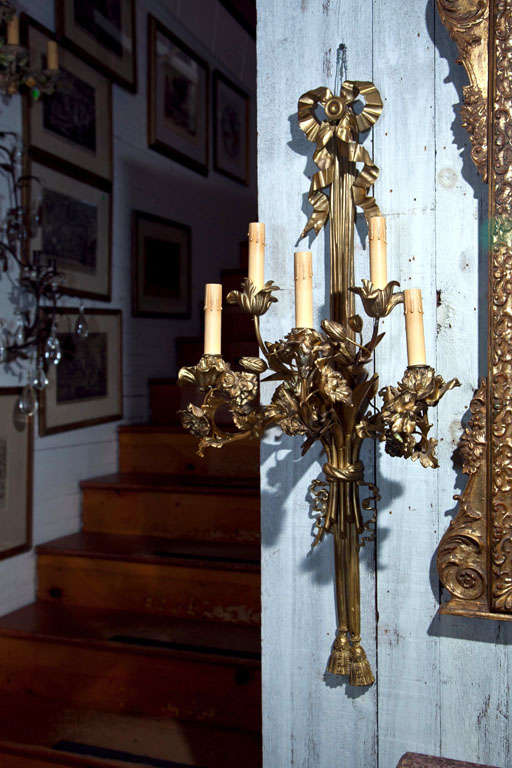 Pair Antique Gilt Bronze  Louis XVI Sconces