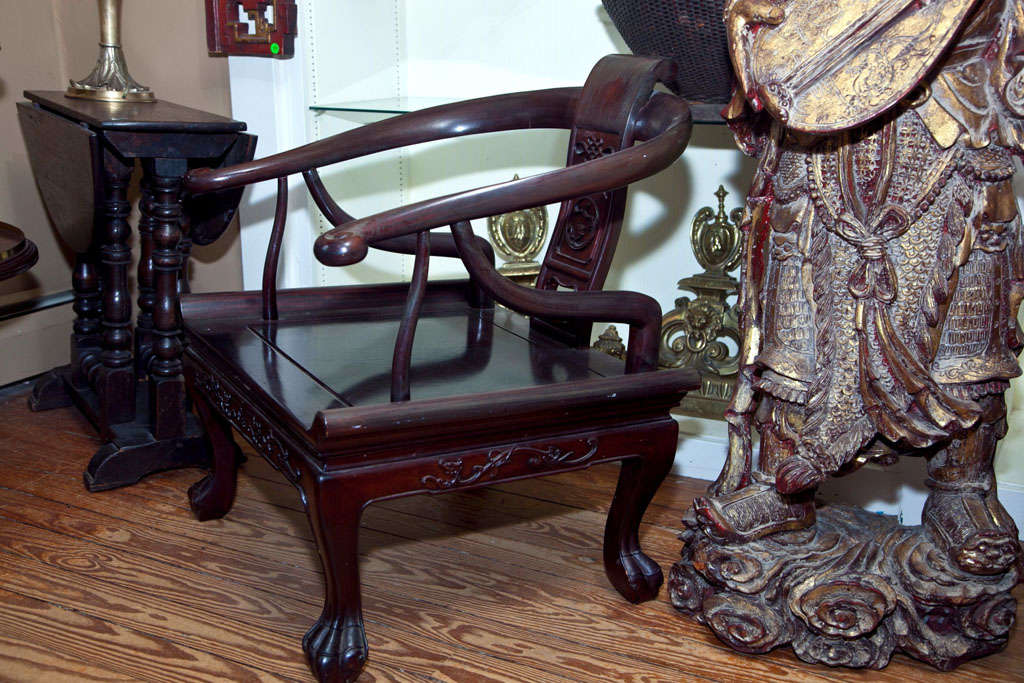 Pair Chinese Hardwood Oxbow Arm Chairs For Sale 1