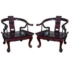 Pair Chinese Hardwood Oxbow Arm Chairs 10