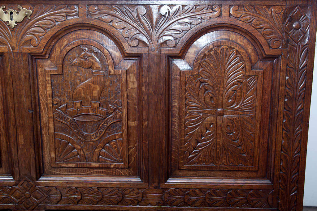 English Carved Oak Coffer Chest For Sale 2