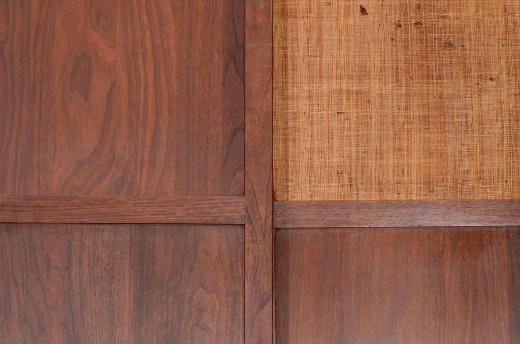 Three Solid Walnut Panels with Cane Inserts In Good Condition In New York, NY