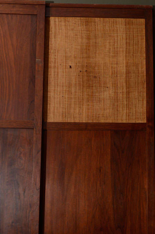 20th Century Three Solid Walnut Panels with Cane Inserts