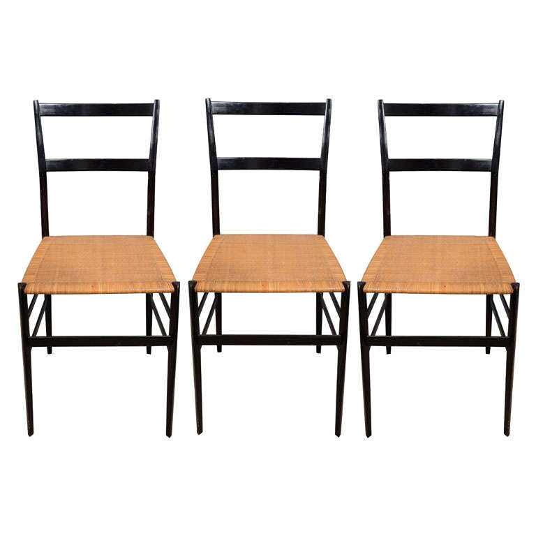 Single Gio Ponti Superleggera dining chair with caned seat