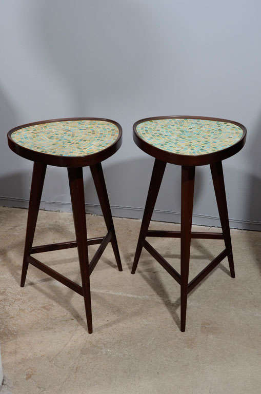 Pair of Edward Wormley occasional tables with Inlaid Murano glass tile tops.