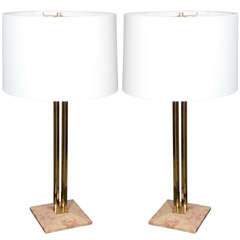 Pair of Brass and Marble Table Lamps, Mfg. Stiffel