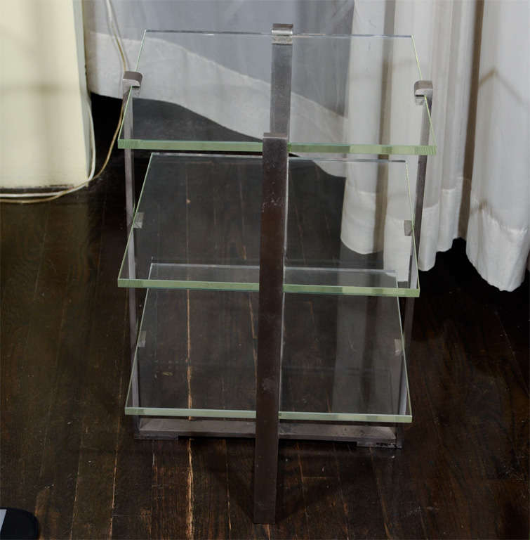 Glass end table with chrome base, Paul Frankl, American 1940s