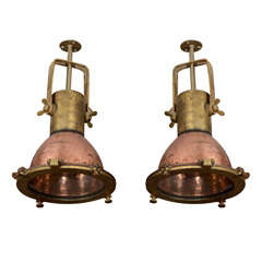Set of Five Copper and Brass Nautical Pendant Lights