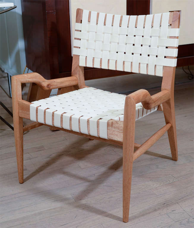 Chairs by John Keal for Brown Saltman, webbed in cotton straps. seat H 15, arm H 19