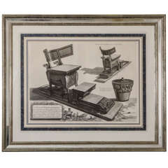 Framed Antique Etching by Piranesi of an Ancient Roman Curule Chair