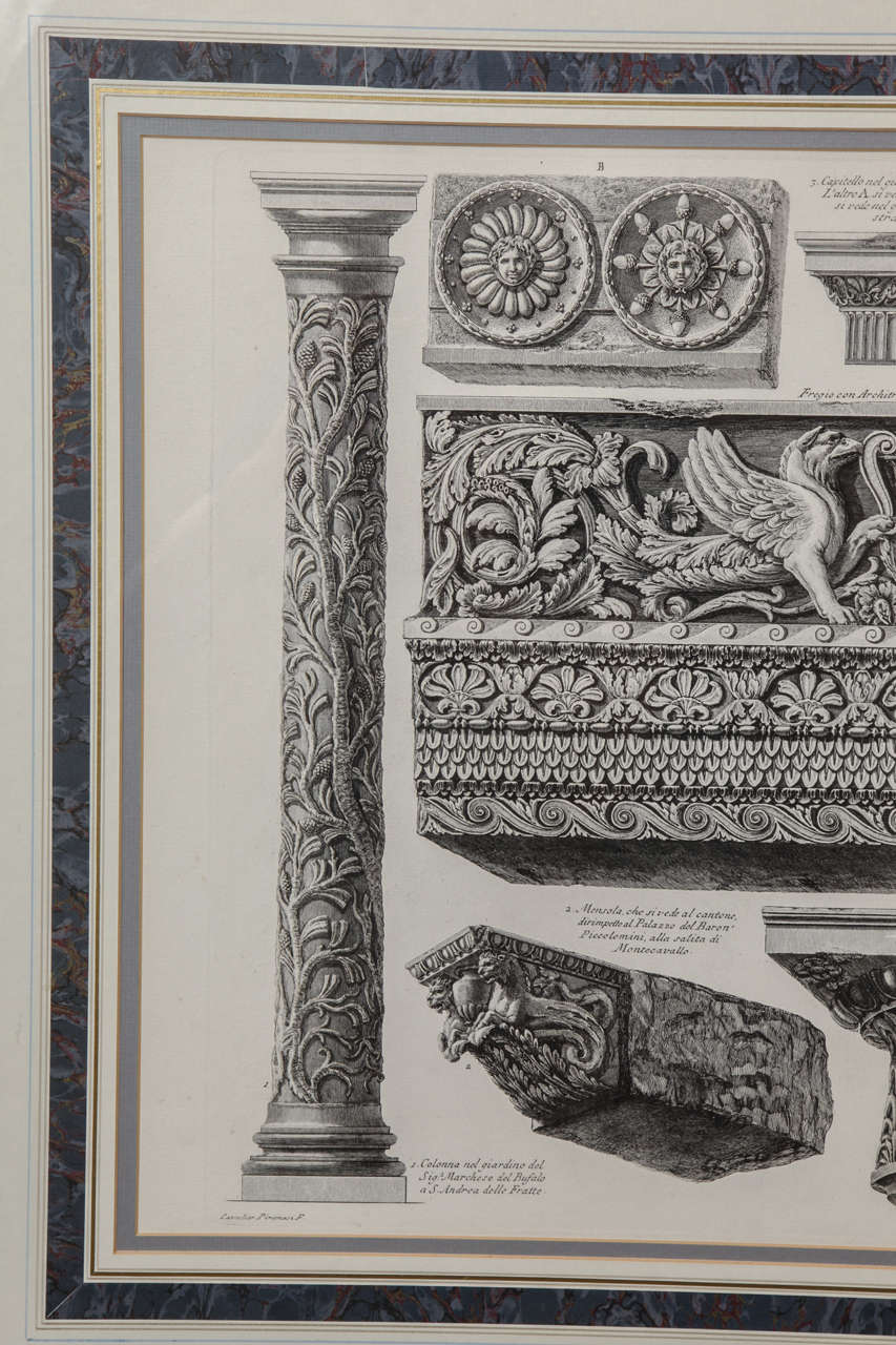 Neoclassical Framed Piranesi Etching of Ornamental Frieze