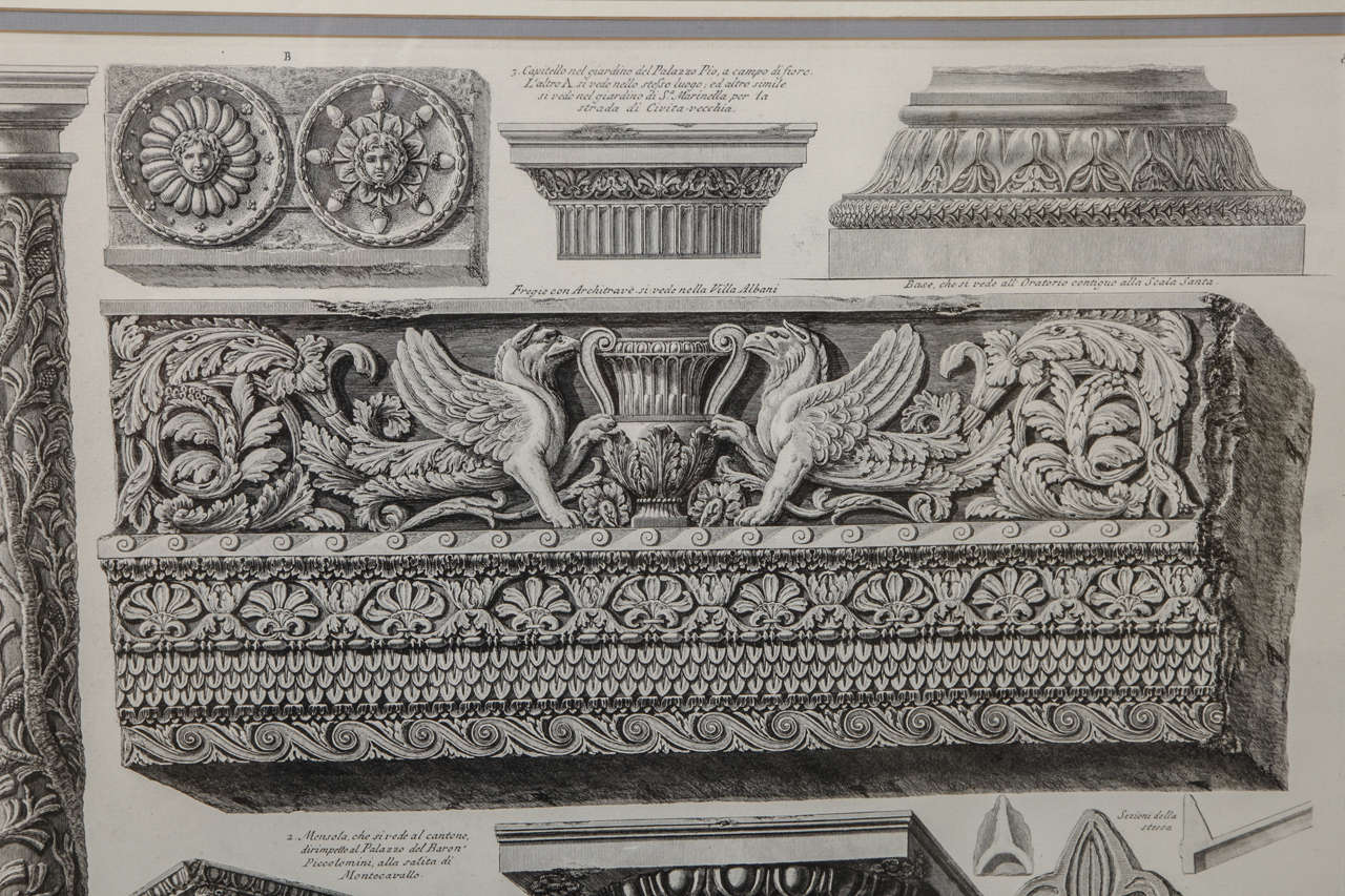 19th Century Framed Piranesi Etching of Ornamental Frieze