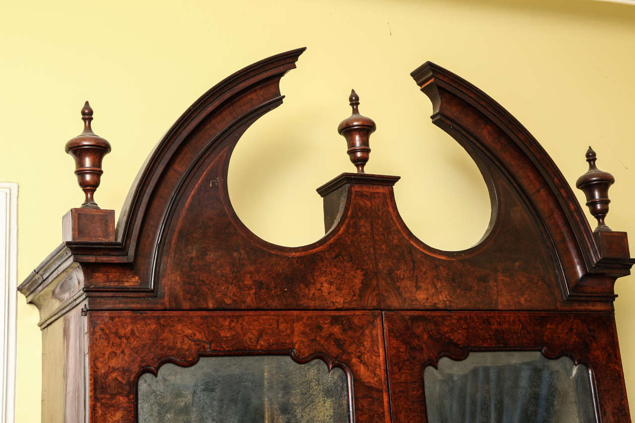 British Fine Burr Walnut George I Bureau Bookcase For Sale