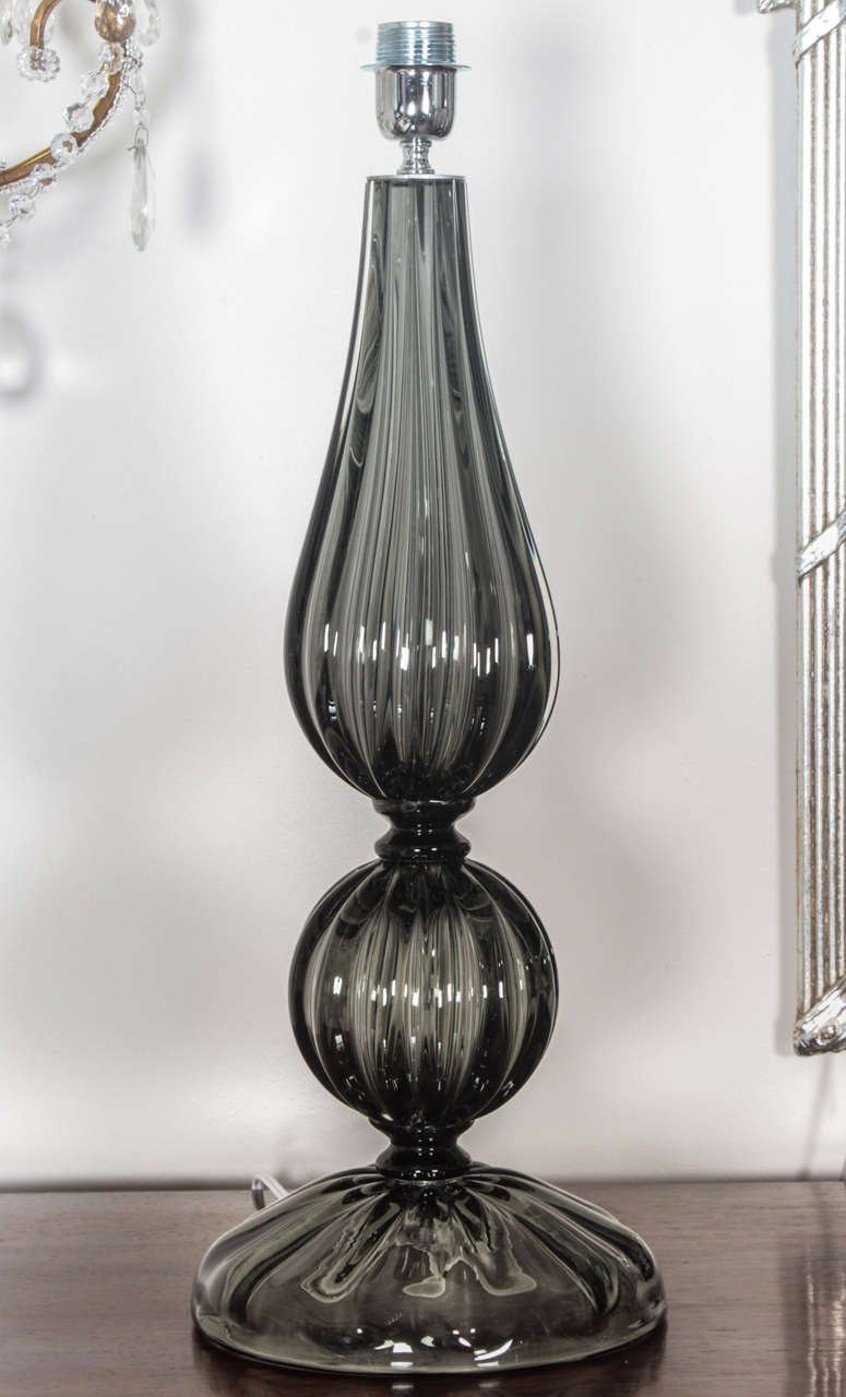 Italian Elegant and Classic Pair of Seguso Style Smoked Murano Glass Lamps