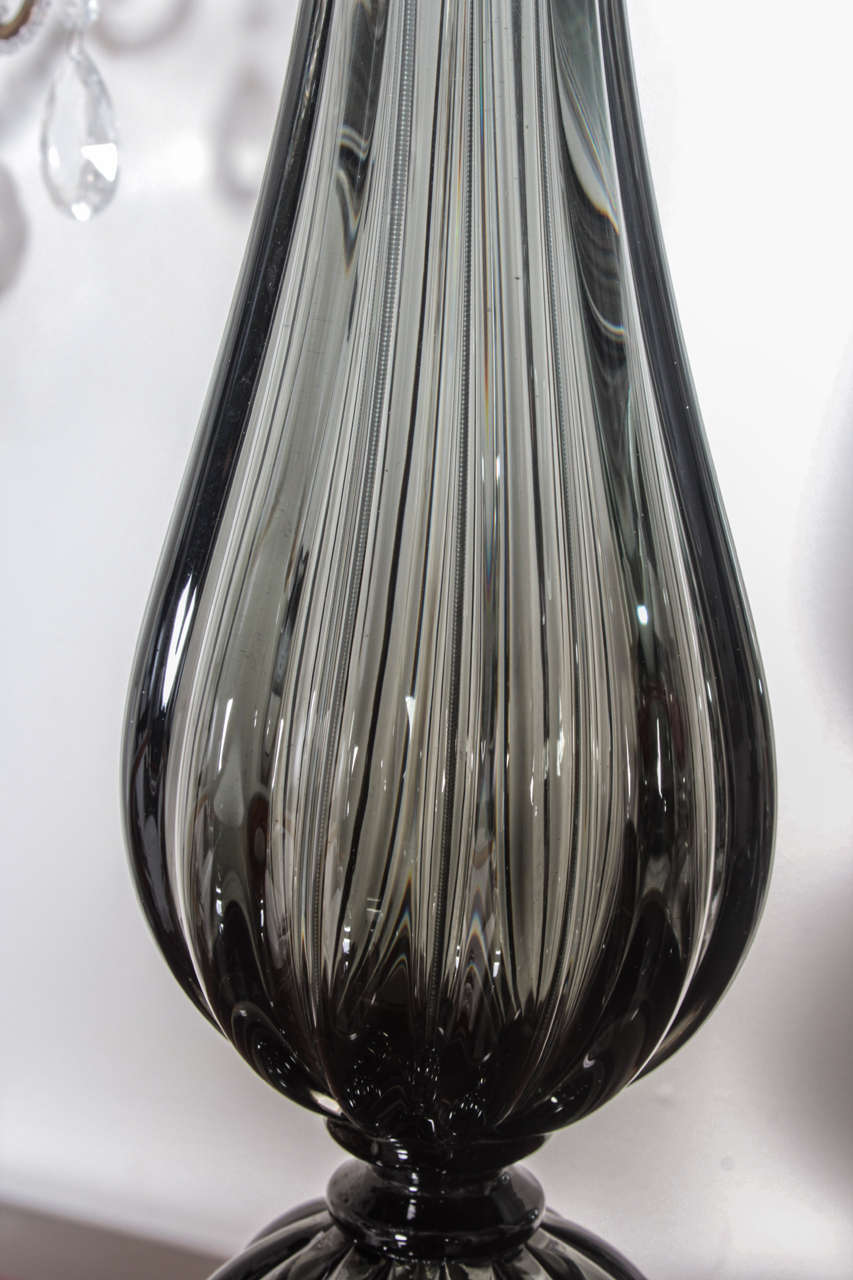 20th Century Elegant and Classic Pair of Seguso Style Smoked Murano Glass Lamps