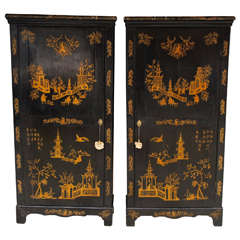 A Fine Pair of French Regence Style Chinoisere Marble Topped Cabinets