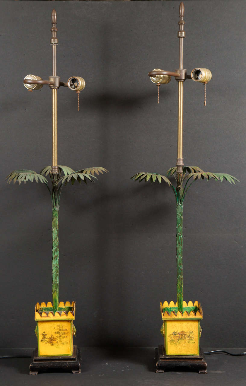 A  Pair of Tole Palm Tree Lamps From the Estate of Brook Astor