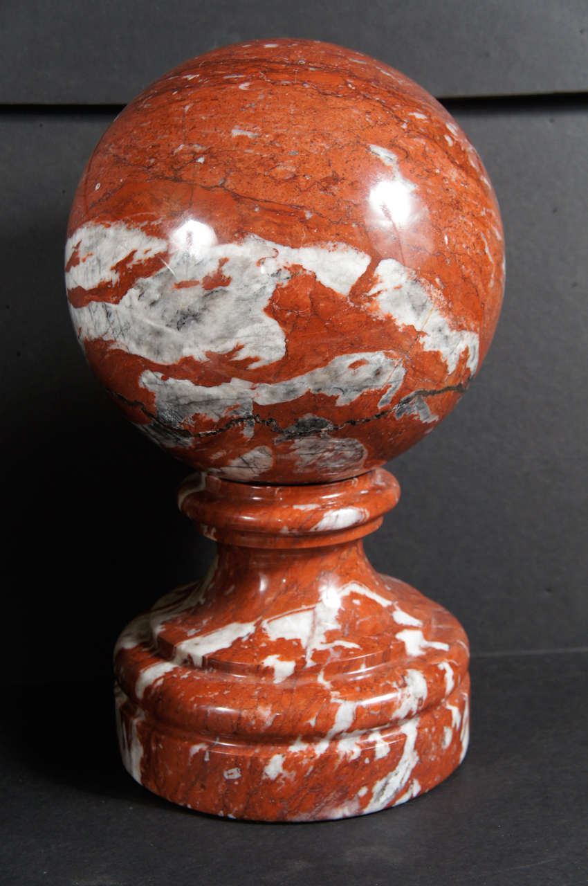Carved Collection of Italian Specimen Marble Spheres on Stands For Sale