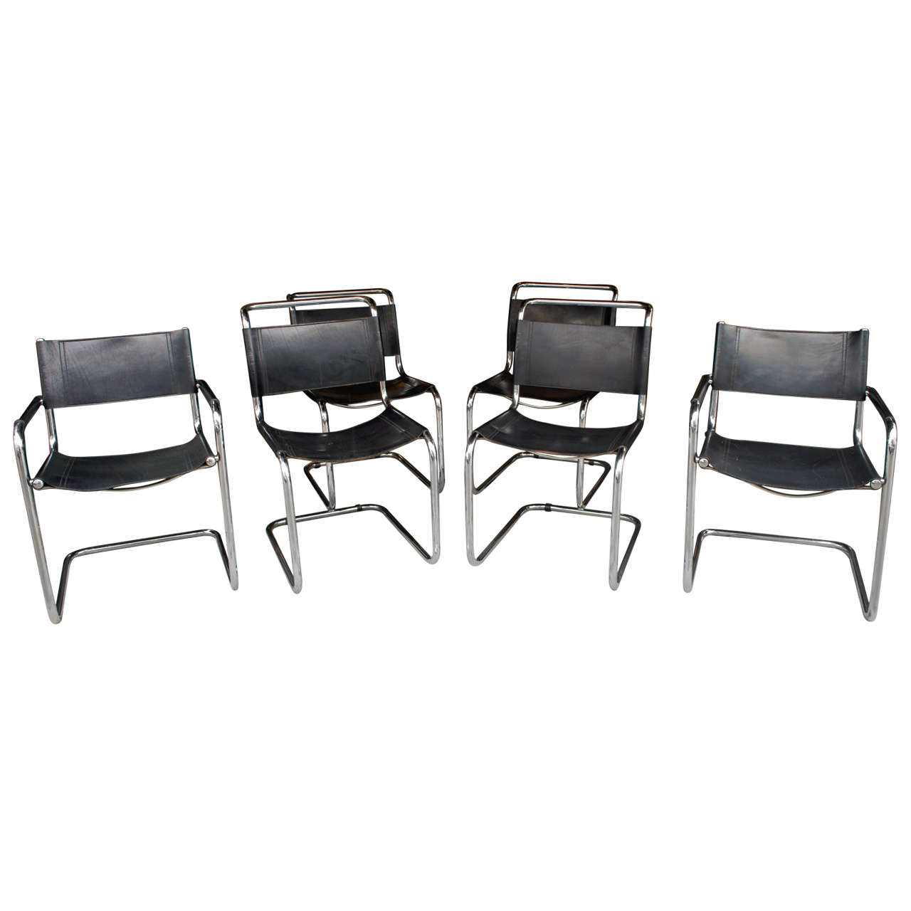 A Vintage set of Six Tubular Steel Chairs After a Design by Mies Van Der Rohe at 1stDibs