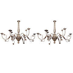 Pair of 19th c. Tuscan Iron and Silver Gilt wood Chandeliers
