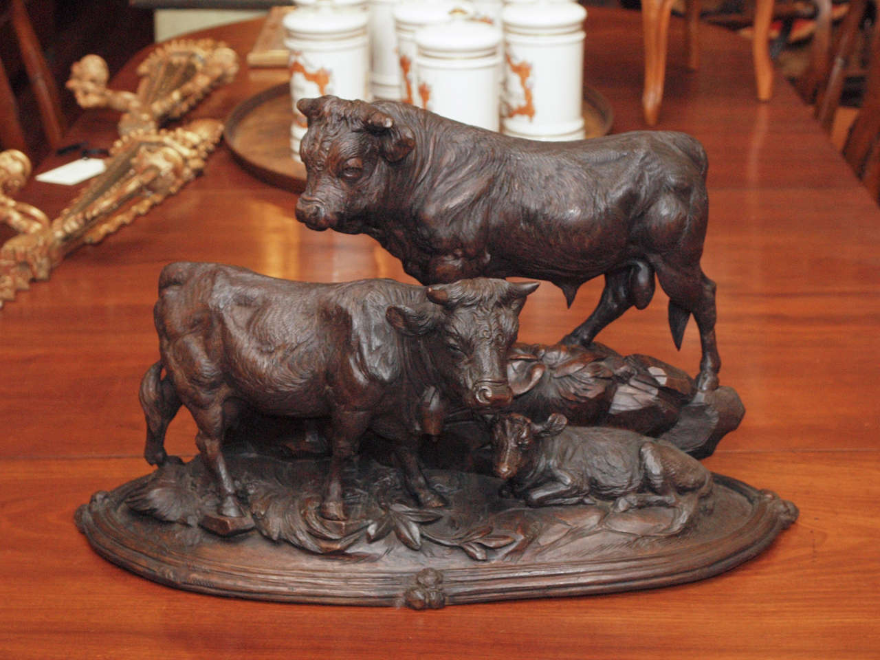 Exceptional Carving from the Black Forest of Bull, Cow and Calf.
