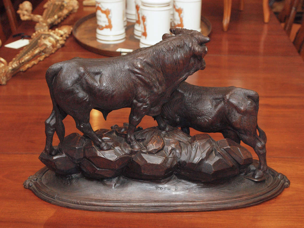 Swiss Exceptional Black Forest Bovine Group Carving