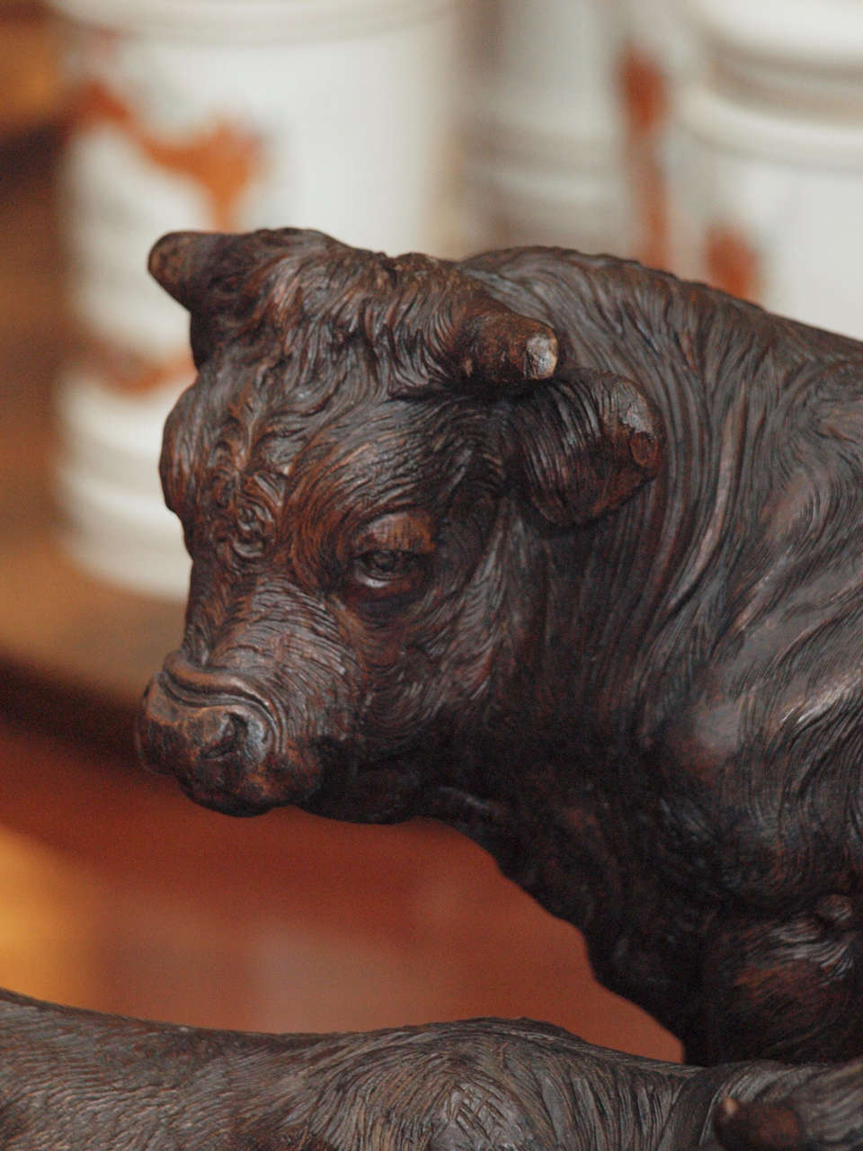 19th Century Exceptional Black Forest Bovine Group Carving