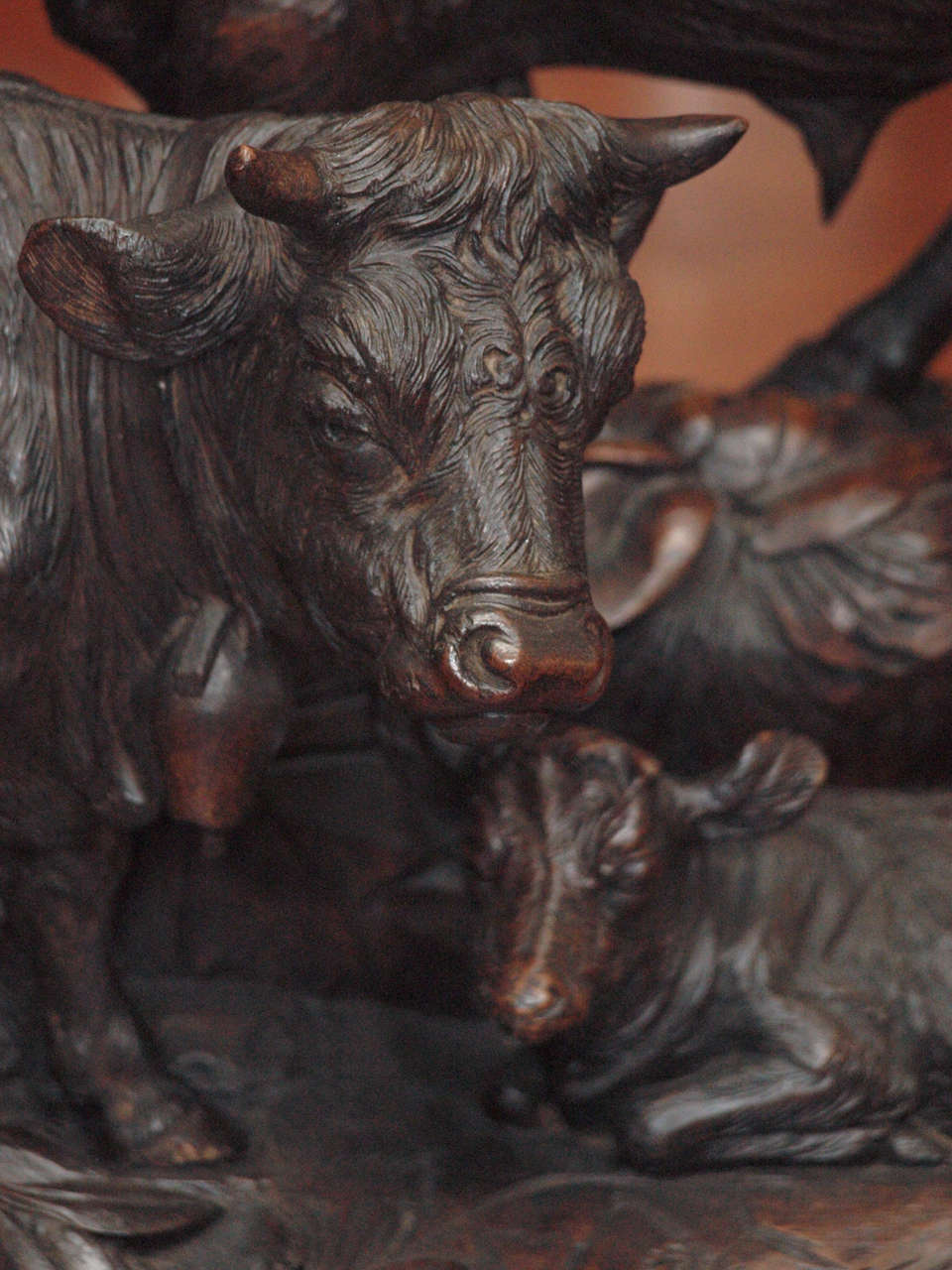 Wood Exceptional Black Forest Bovine Group Carving
