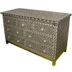 Indian Black and White Inlaid Double Bureau