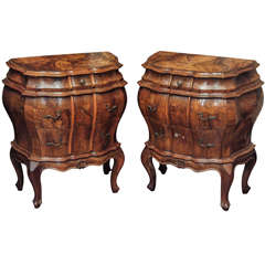 Pair of 19th Century Olive Wood Side Bombe Chests
