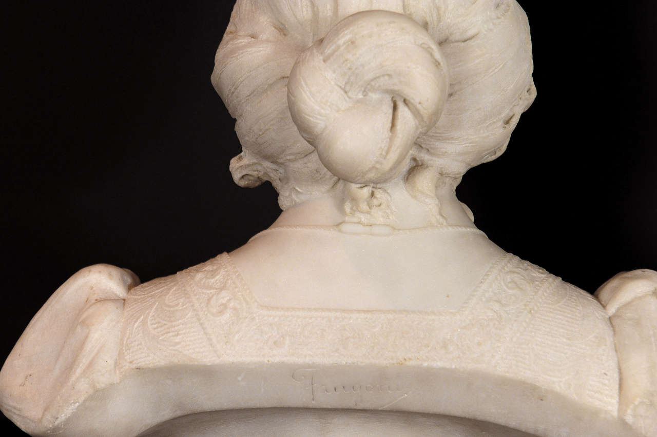 French White Statuario Marble Bust of a Young Woman