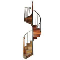Antique Oak and Iron Spiral Staircase