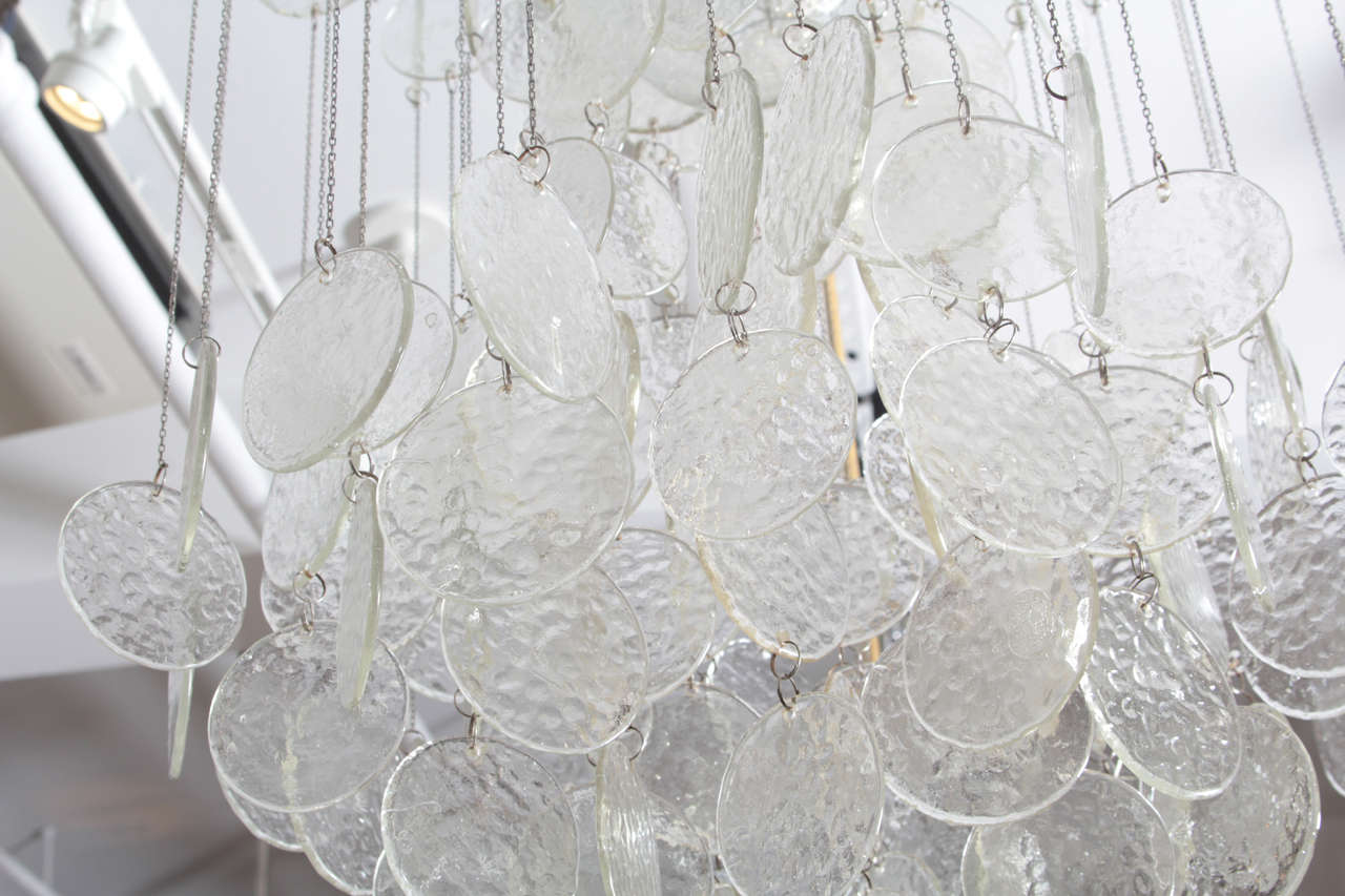 Mazzega Multi Strand Glass Disc Chandelier In Excellent Condition For Sale In New York, NY